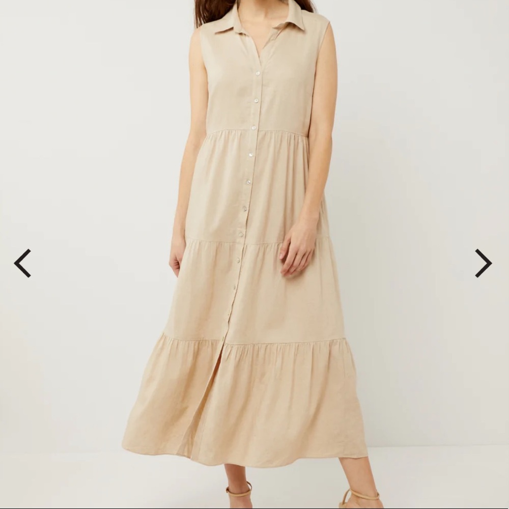 RIPE Tracy Tiered Linen Maternity/Nursing Dress in Flax, size L